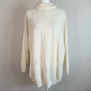 VINTAGE 80s spunky off white oversized textured diamond print high neck sweater